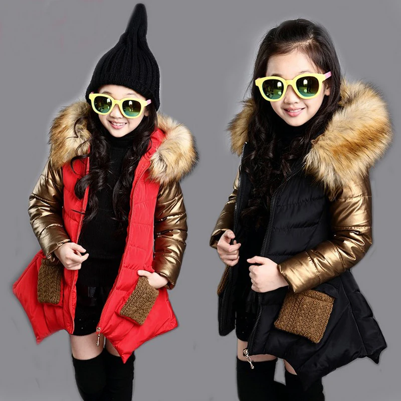 2019 Girl Winter Thick Warm Coat Kid School Long Sleeve Fur Hooded Casual Jacket Patchwork Fashion Snow wear | Детская одежда и