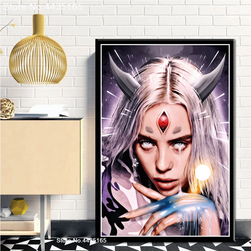 Цвет: желтый Billie Eilish Poster Singer Star Posters and Prints Wall Art Picture Canvas Painting Decoration for Living Room Home Decor - Цвет: Цвет: желтый