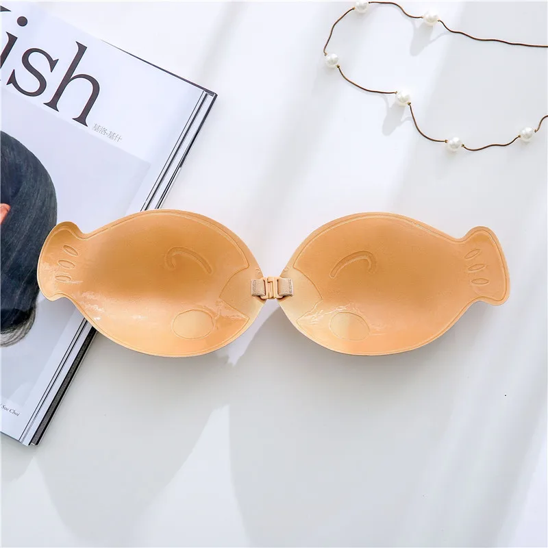 100 pcs Women Invisible Bra Super Push Up Fish Shape Self-Adhesive Sticky Wedding Party Front Strapless A B C D Cup Fly Bra