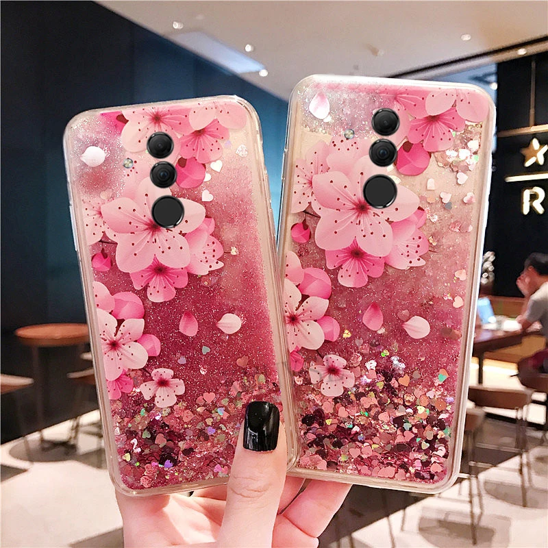 Блеск динамическая жидкость чехол для huawei P Smart плюс Y5 Y6 P20 P30 Коврики 20 Lite Nova 3i 3 4 Y9 Honor 8X 7A 7C Pro крышка