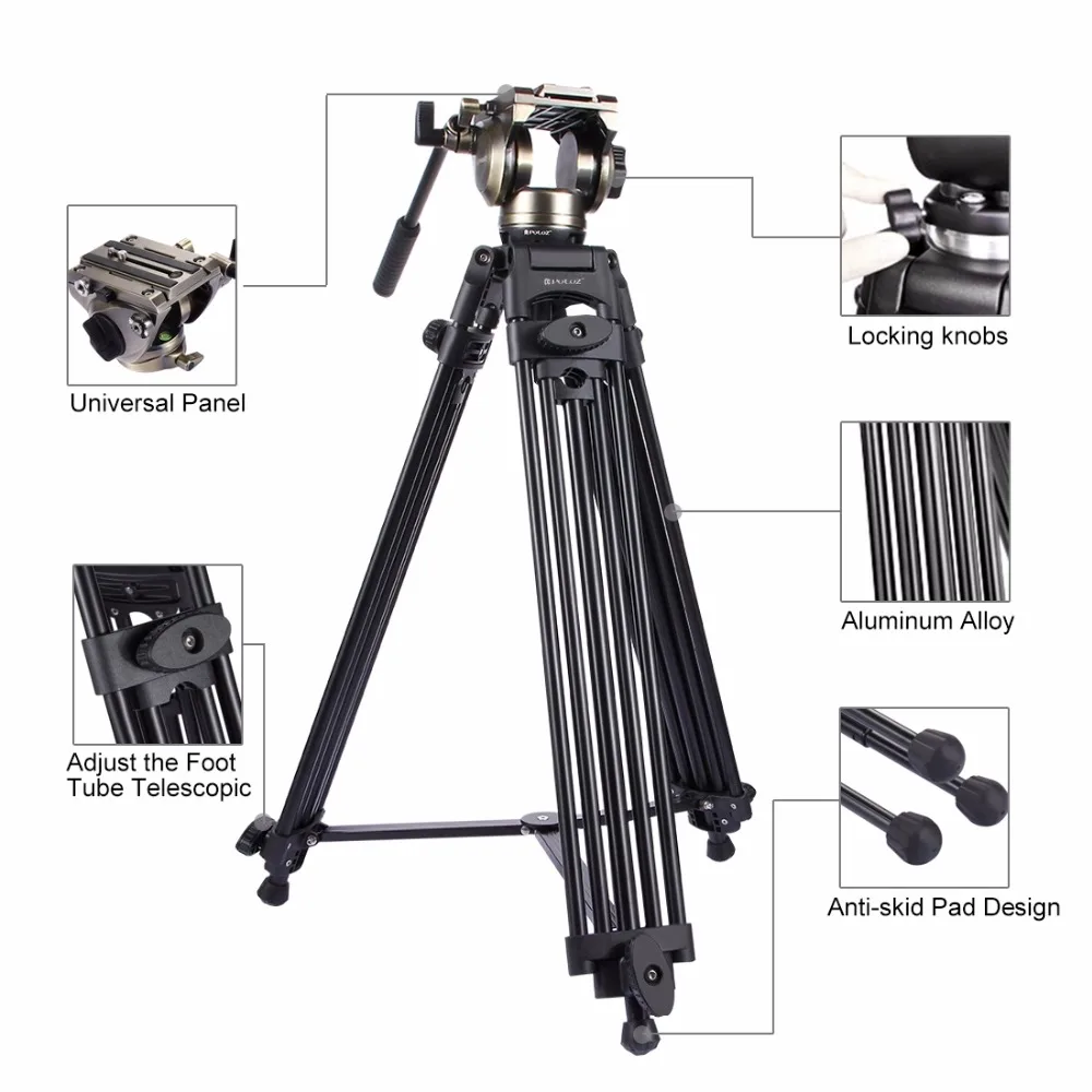 Puluz Heavy Duty видеокамера Алюминий сплав штатив с жидкости Перетащите штатива для Canon Sony цифровых зеркальных фотокамер Nikon SLR Камера