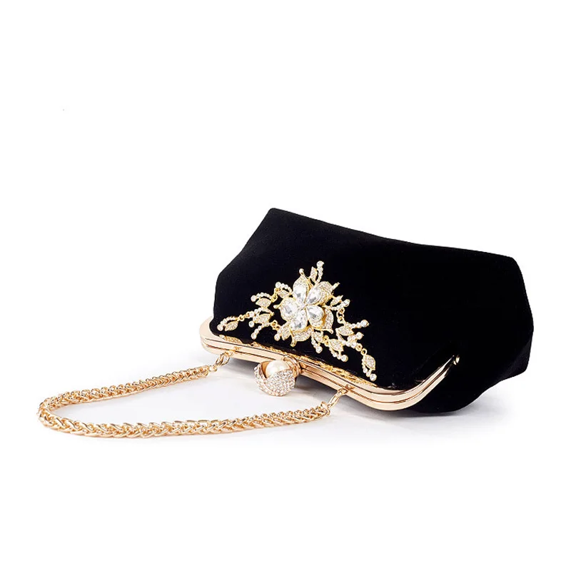 ICON Female Diamond Pearl Handbag Vintage Crystal Flower Evening Bag Wedding Party Bride Clutch Bag Purse