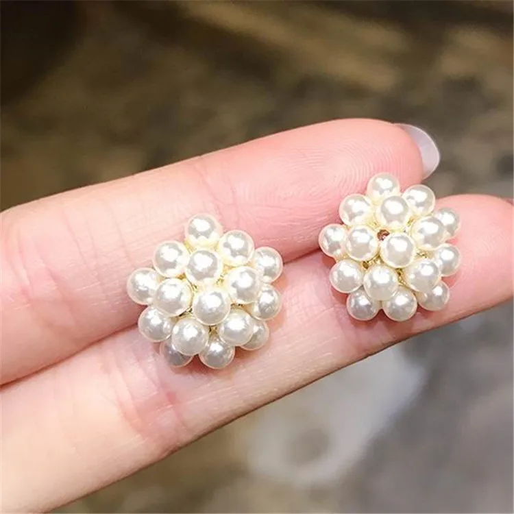 

MENGJIQIAO 2019 Korean New Elegant Simulated Pearl Ball Flower Stud Earrings For Women Fashion Wedding Boucle D'oreille Gifts