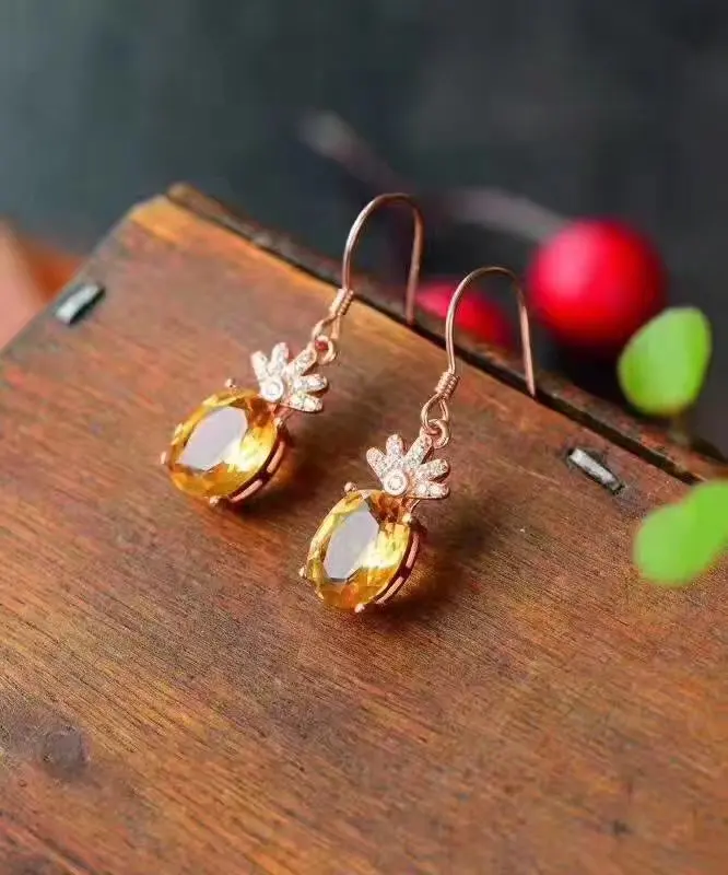 Женские серьги-подвески из серебра 925 пробы с натуральным Цитрином | Украшения и