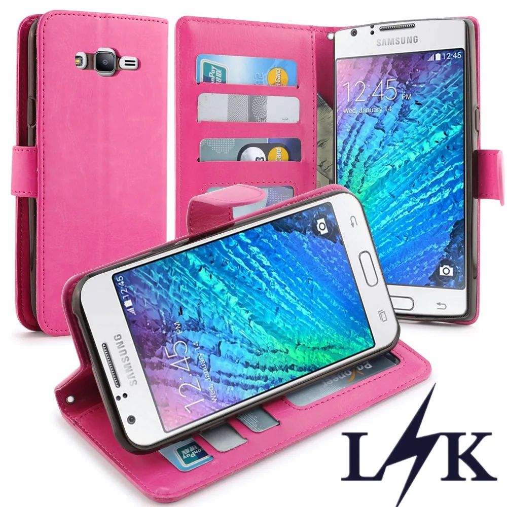 Для J7 2015 Случае LKKickstand Функция] PU Кожаный Бумажник Чехол Откидная Крышка