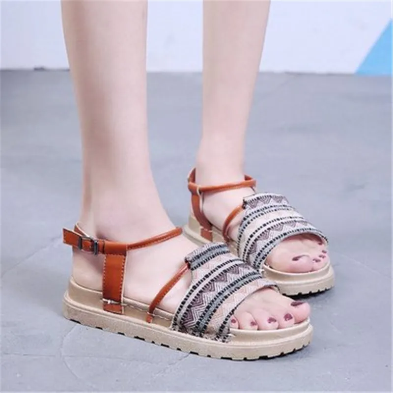 Сандалии женские на плоской толстой подошве повседневные Модные босоножки в