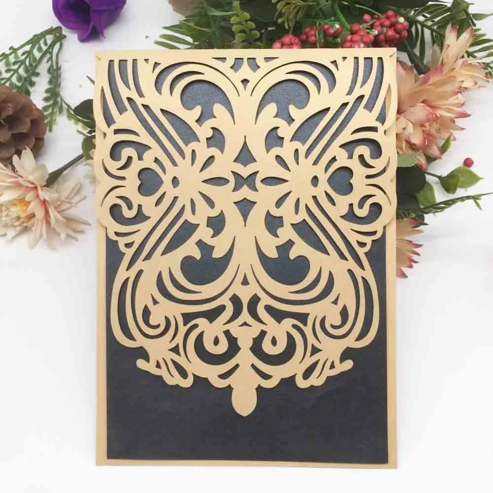 

50pcs/lot Luxury Gold Color Pearl Paper Card For Wedding Invitations Wedding Birthday Party Invitations Greeting Card