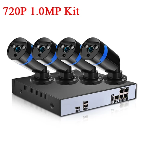 BESDER Full HD 1080 P 4CH безопасности PoE Комплект видеонаблюдения Системы 48 V PoE IP Камера на открытом воздухе 1080 P 4-канальный PoE NVR с 4 шт. RJ45 20 M кабель - Цвет: 1MP