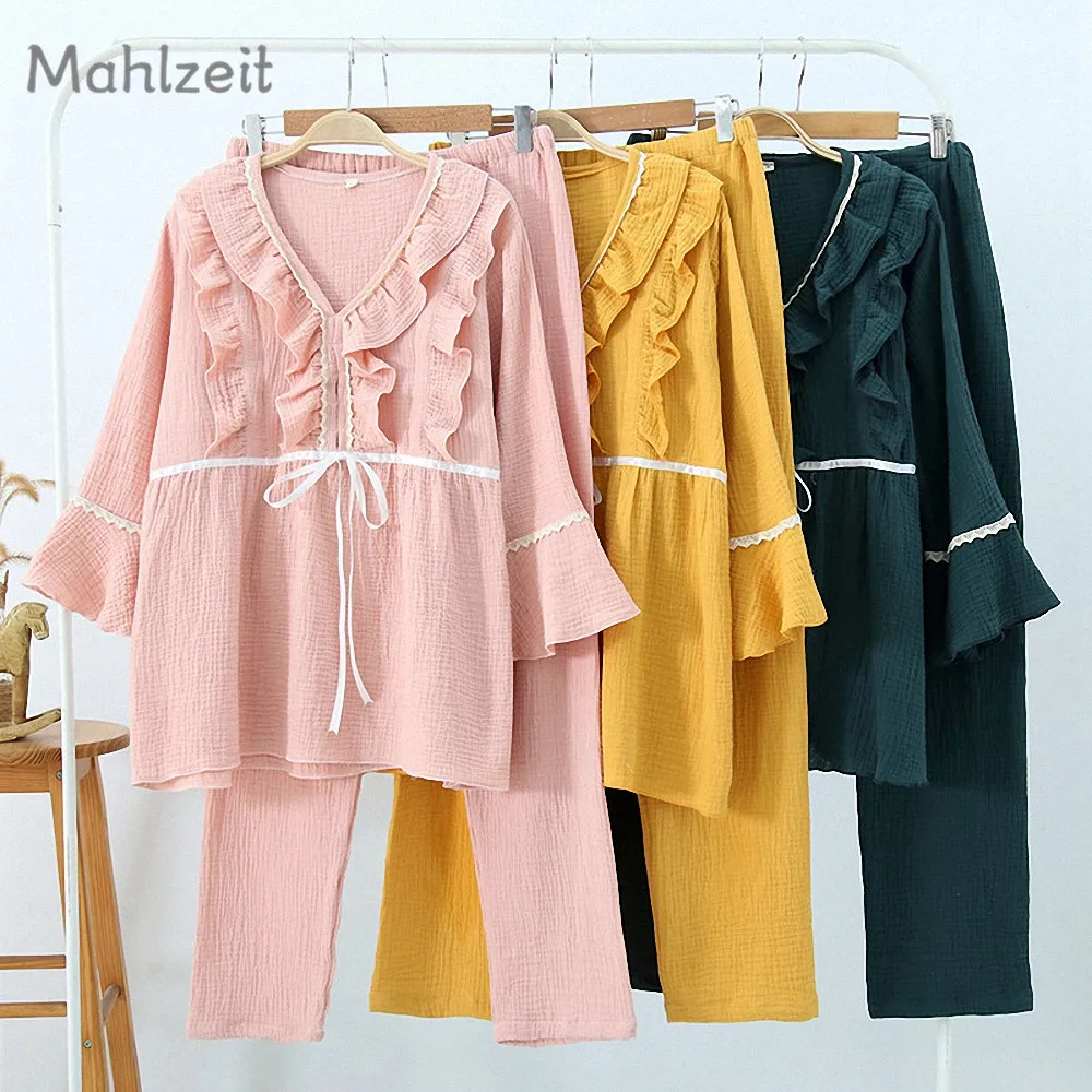 Летняя и осенняя одежда для беременных кормящих женщин 100% хлопок мягкая Пижама