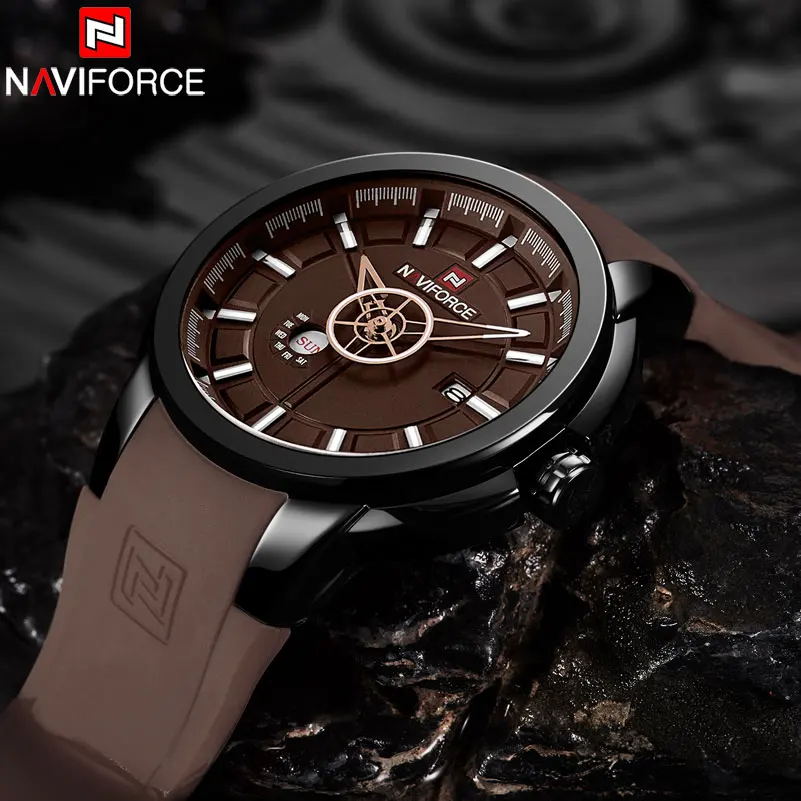 NAVIFORCE Брендовые мужские кварцевые часы водонепроницаемые спортивные на 30 м