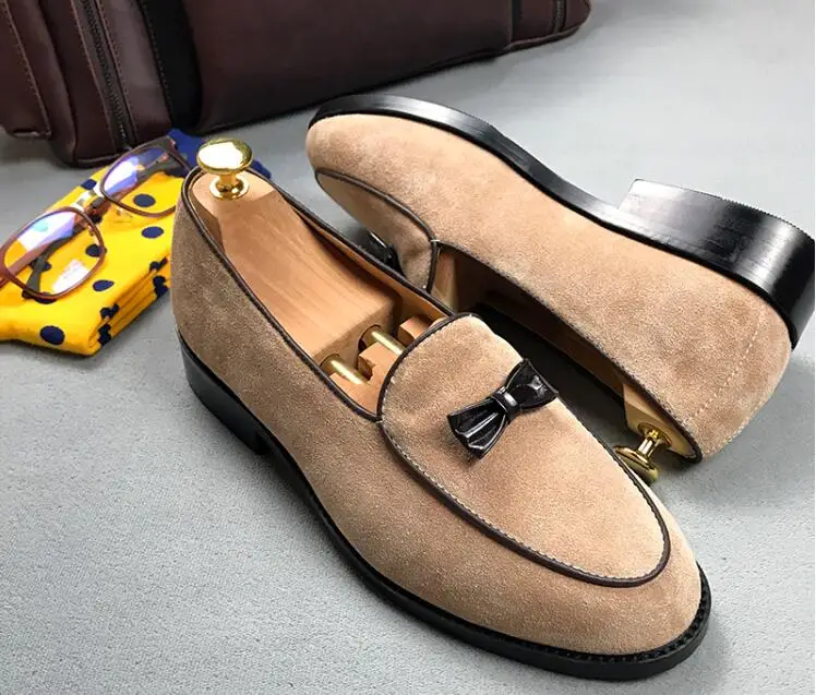

Loafers shoes men slip on bowtie genuine leather suede flast summer moccasins smart casual shoes shallow vintage flats loafer