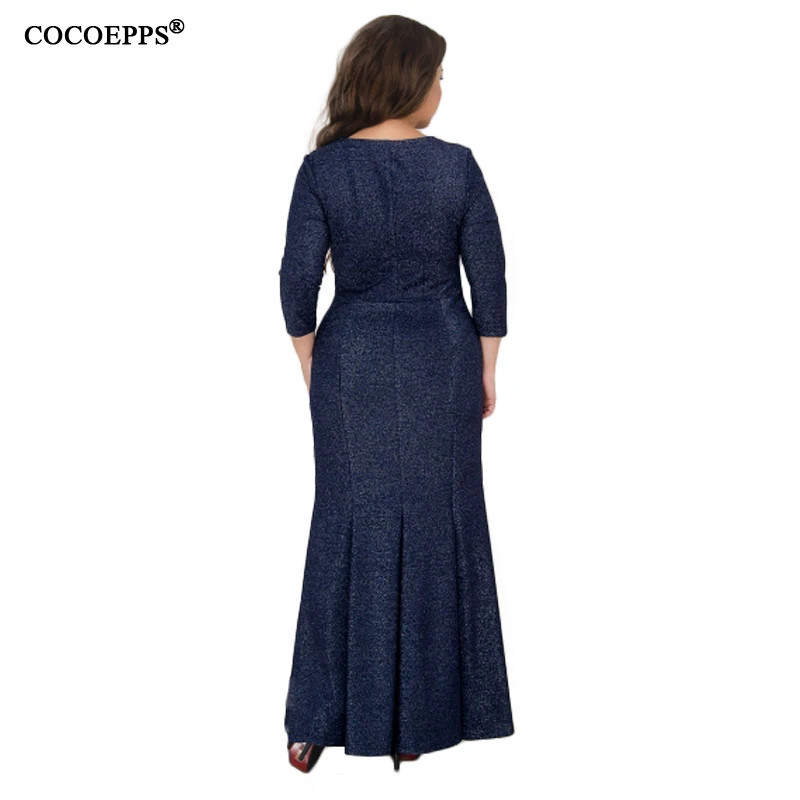 5XL 6XL зима 2019 V шеи Макси платье Большие Размеры вечернее Русалка Клубное длинное