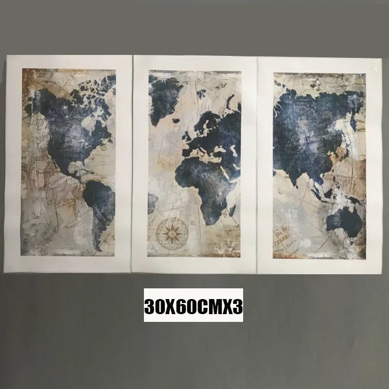 3 Панель акварельный мир Географические карты живописи HD Печать на холсте Пейзаж модульная настенная живопись диван Куадрос Книги по искусству изображение для Гостиная