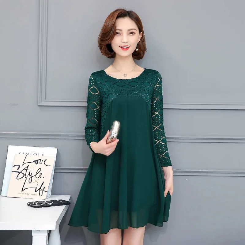 2021 на весну размера плюс для беременных Одежда кружева с длинным рукавом шифон