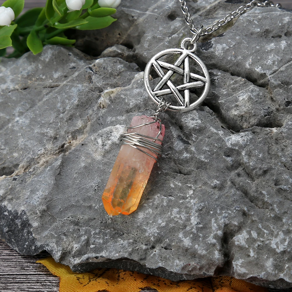 Подвеска Wicca с желтым кварцем Aura ожерелье подвеской из грубого камня подвески