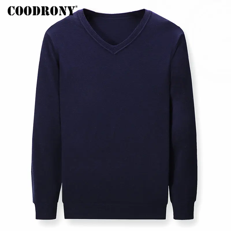 Бренд COODRONY, мужской свитер, Повседневный, v-образный вырез, Вязанная одежда, теплая хлопковая шерсть, пуловер для мужчин, Осень-зима, новинка, мужские свитера, 91037