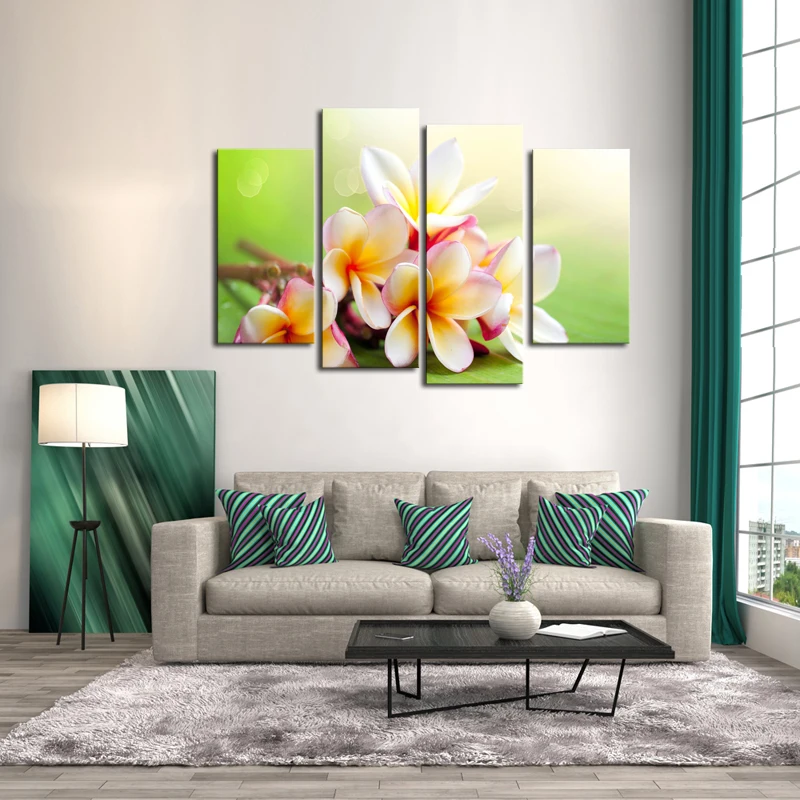 4 панели Плюмерия цветок холст настенная живопись для украшения дома|art painting|wall art