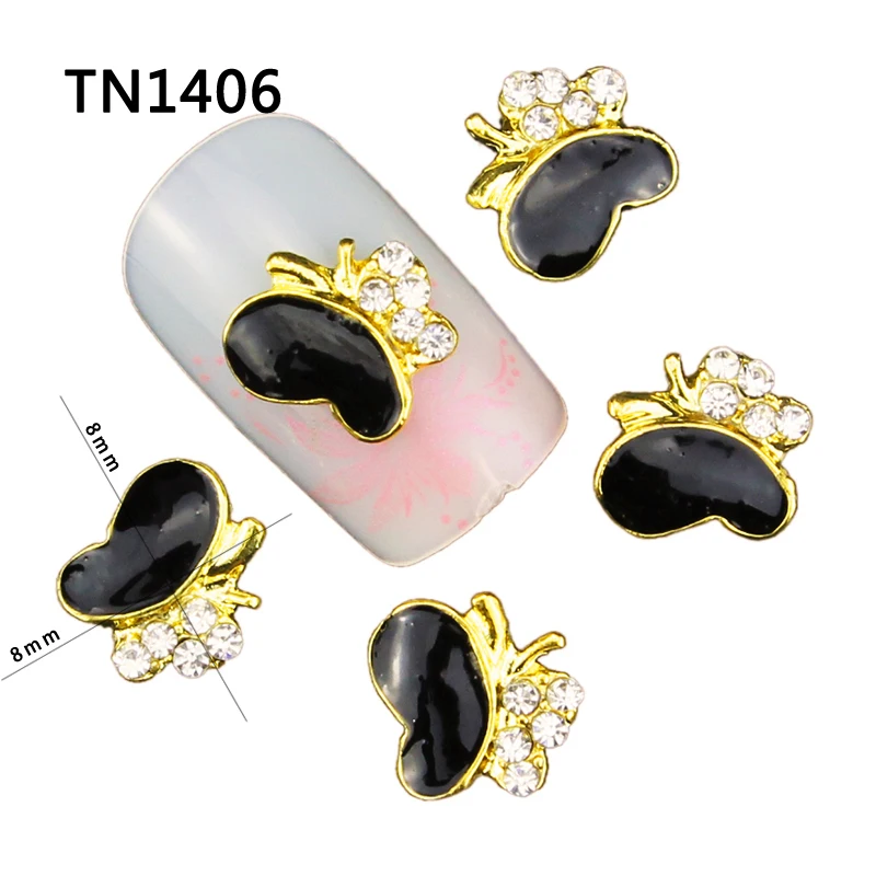 3D сплав ногтей Блеск Маникюр белый черный розовый Бабочка дизайнерские