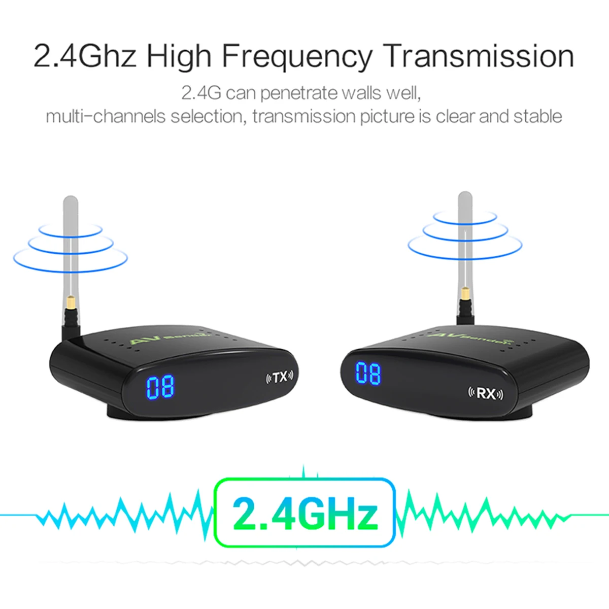 100 Meter 2.4GHz Wireless AV Sender TV Audio Video 1 Transmitter 1 Receiver Black 50dB/min Transmission Distance PAT-335