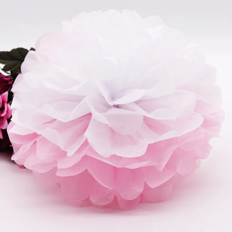 whie pink 5 шт./упак. Бумага Pom Poms разноцветные розовый бумажную салфетку для маленьких девочек принцесса День рождения Свадебная вечеринка украшения 15 см, 20 см, 25 см - Цвет: whie pink