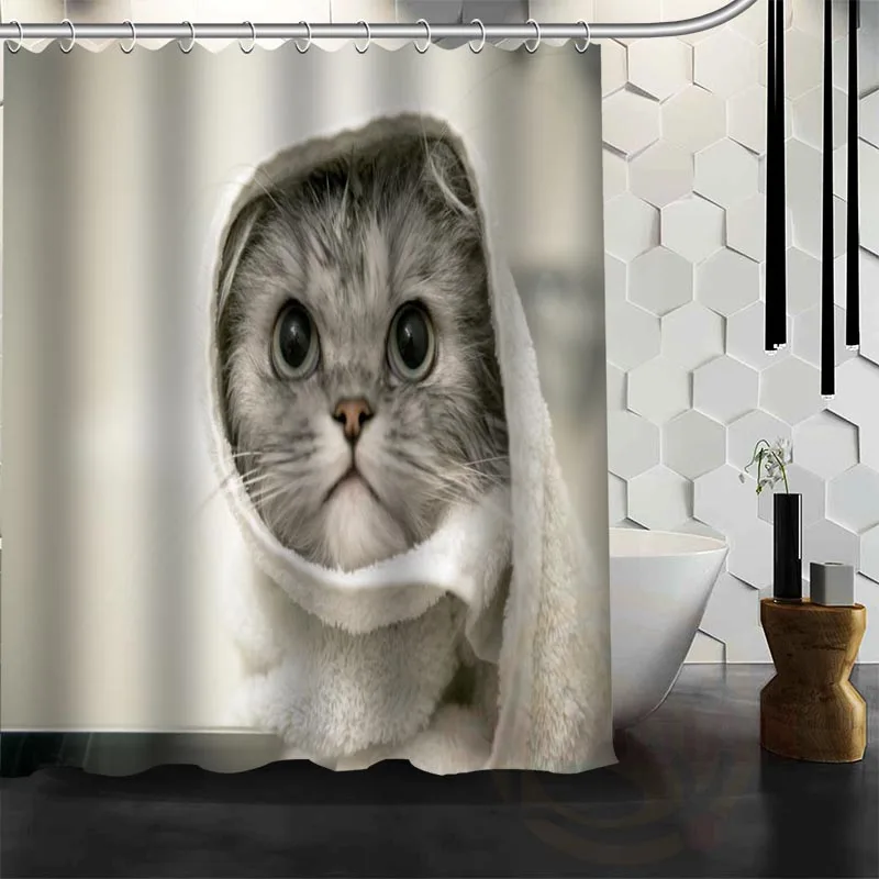 Лучшая занавеска для душа с милым котом на заказ ванной водонепроницаемая ткань