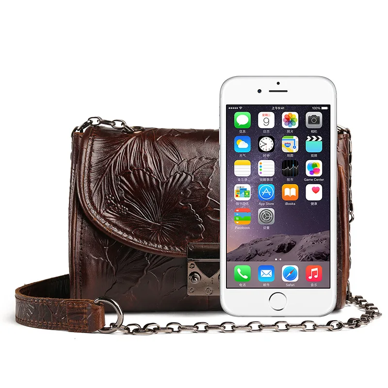 Женская винтажная сумка из вощеной натуральной кожи с тиснением через плечо|shoulder