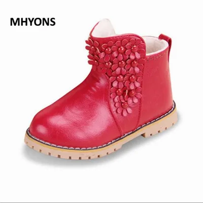 Красный MHYONS/ модные ботинки для девочек детская обувь милые детские ботинки из искусственной кожи удобные мягкие ботинки martin для девочек Размеры 26-35 - Цвет: Красный