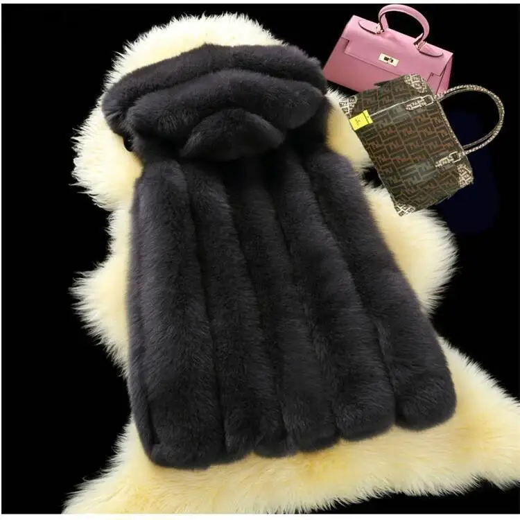 

TUHAO Faux Fur Coat Vest with Hood High Waist Casual Faux Fur Jacket Fake Rabbit Fur Plus Size 3XL Winter Clothes Women