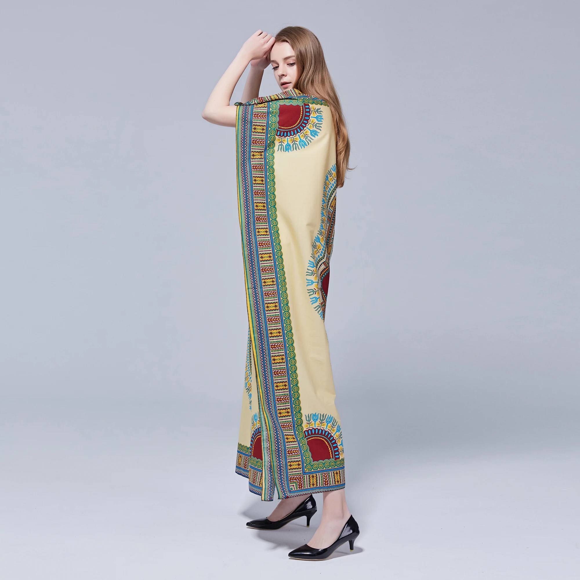 Африканские женские платья из 100% хлопка длинное платье кремового цвета с принтом