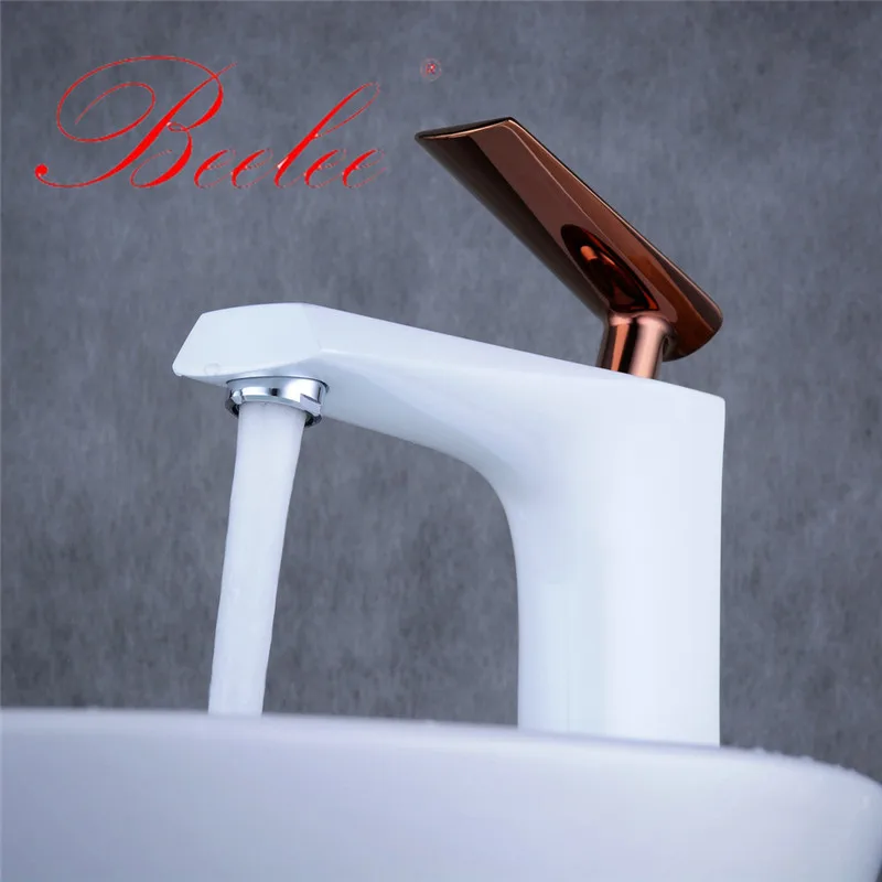 Beelee смеситель для ванной комнаты кран раковины белого и розового золота с