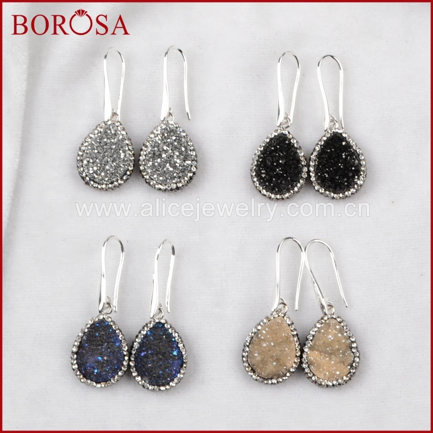 Серьги-подвески BOROSA druzy висячие серьги-капли с кристаллом друг за титана и