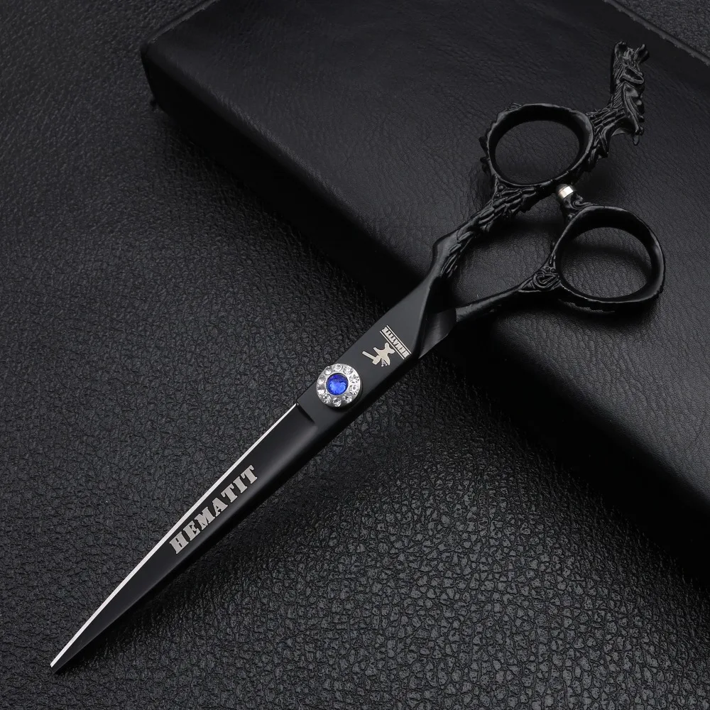 

7 inch black barber cutting scissors Japan 440C high quality hair scissors barber shop hairdressing scissors
