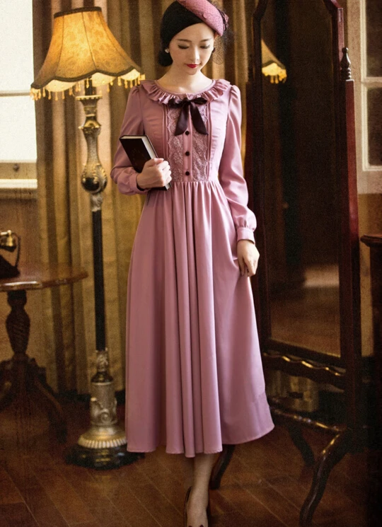 Женское шифоновое длинное платье розовое кружевное с оборками и круглым вырезом