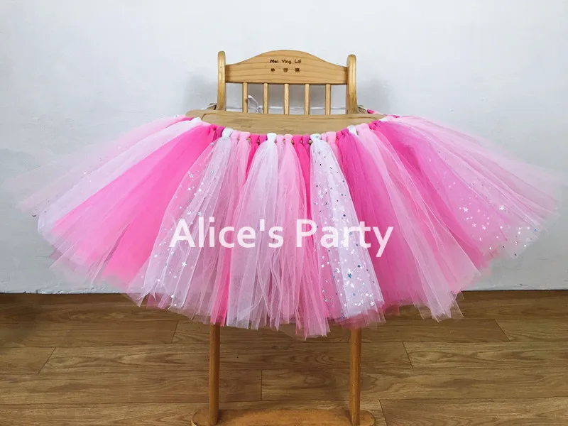 Новинка розово-розовый и белый баннер для стульев Тюлевая юбка украшение