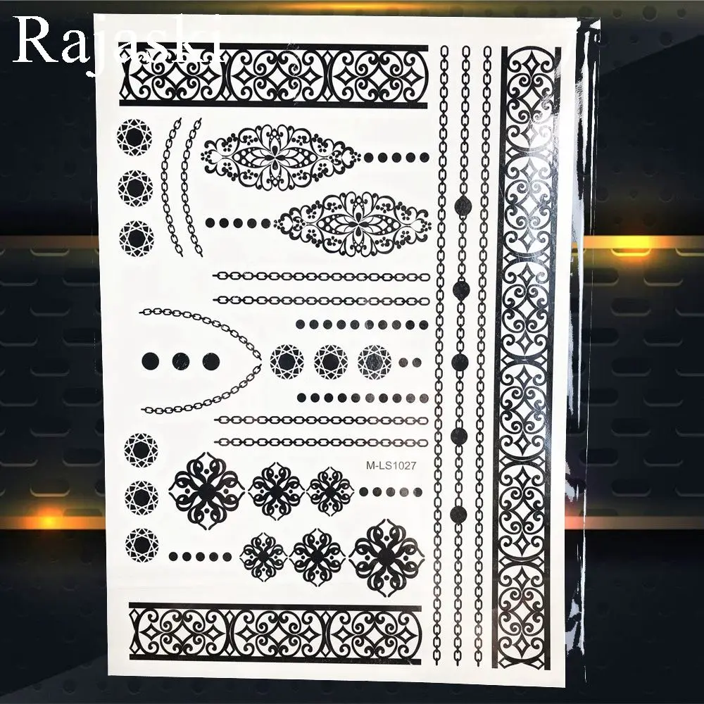 Черная цепочка временная татуировка женский боди арт живопись наклейки