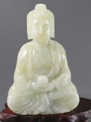 

CHINESE HANDWORK CARVING BUDDHA OLD white JADE STATUE