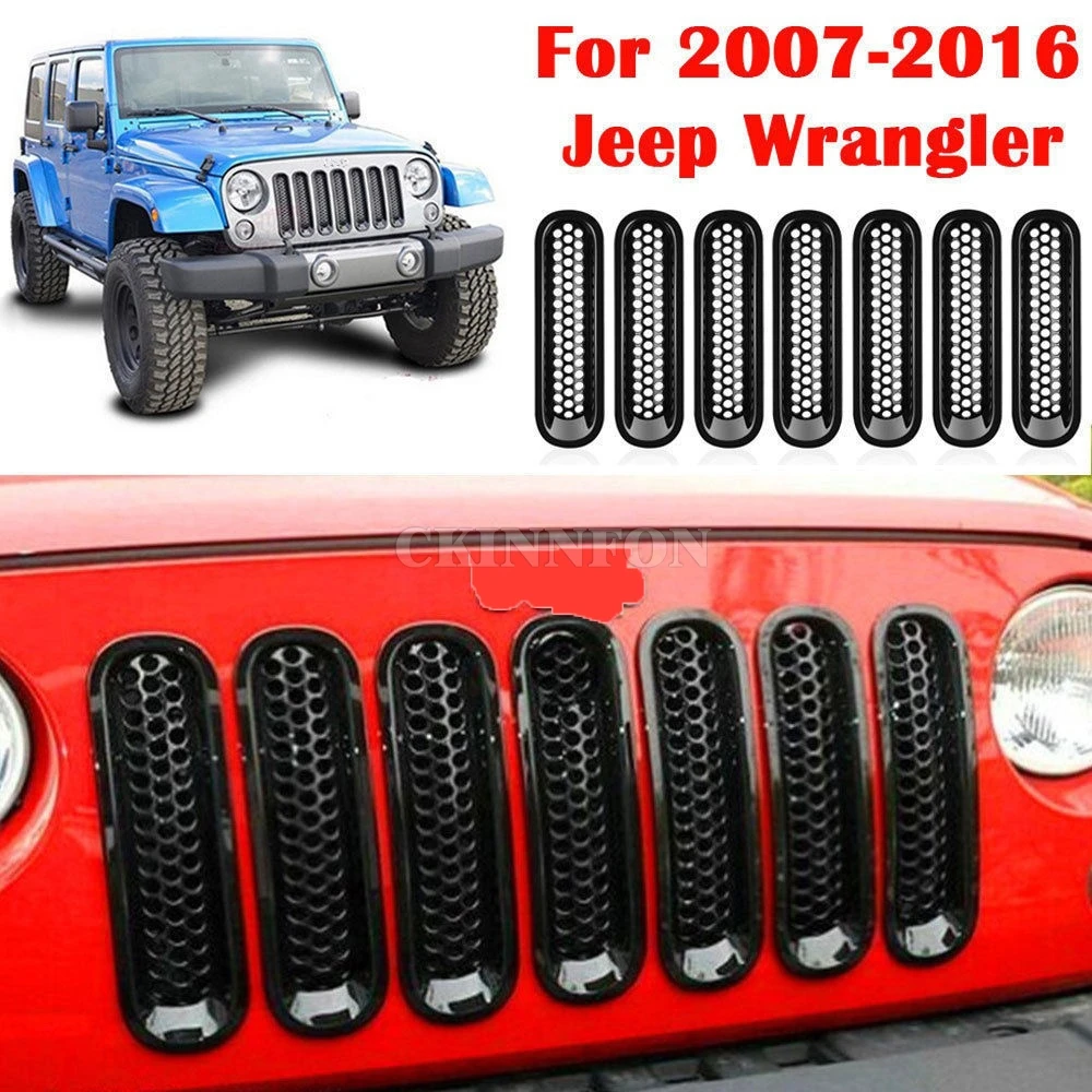 10sets 7Pcs/set Black ABS Mesh Front Insert Grille Trim Cover Without Lock Hole for Jeep Wrangler JK 2007-2015 | Автомобили и