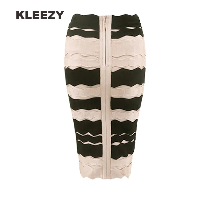 KLEEZY, элегантная, офисная, повседневная, сексуальная, до середины икры, в полоску, винтажная, вискоза, Saias, женская, свадебная, открытая, жаккардовая, бандажная юбка