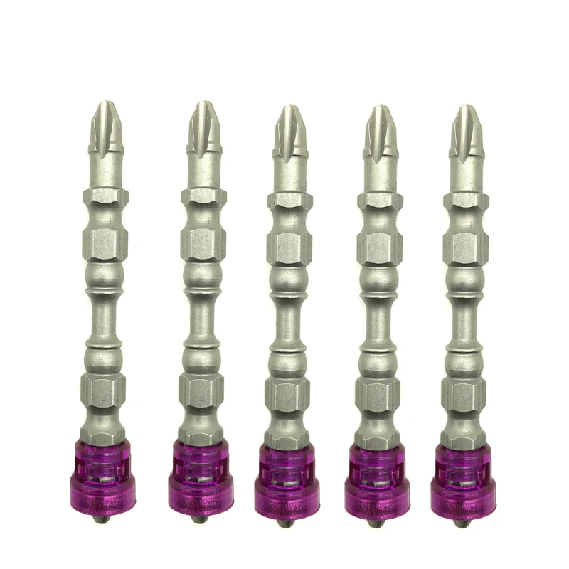 5pcs purple double 5 шт. PH2 Магнитная отвертка бит против скольжения S2 стальной электрический отвертка набор 1/" шестигранный хвостовик с одной головкой электроинструменты DT6 - Цвет: 5pcs purple double
