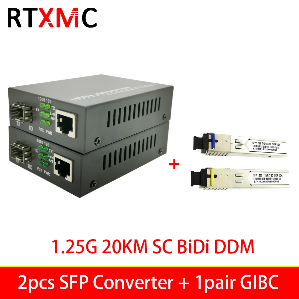 2 шт. медиаконвертер с портом SFP 1 25 г RJ45 GIBC 3 км 20 SC BIDI 10/100/1000 м порт в