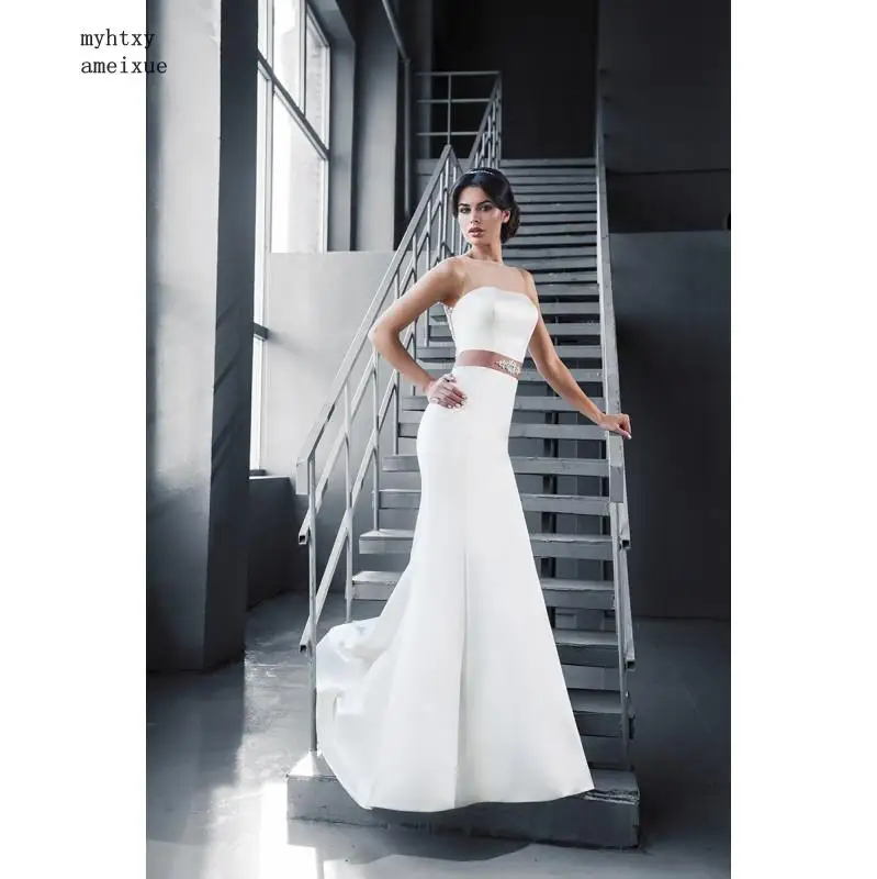 Халаты Vestido De Noiva специальная Сексуальная атласная юбка-годе пуговицы без рукавов прозрачная спина с перевязи свадебное платье