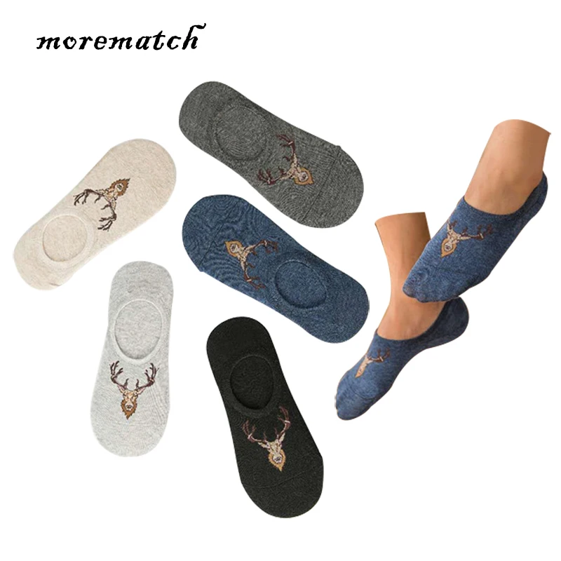 

Morematch 1 пара мужских коротких носков Носки с рисунком оленя из мультфильма повседневные короткие носки 5 цветов на выбор
