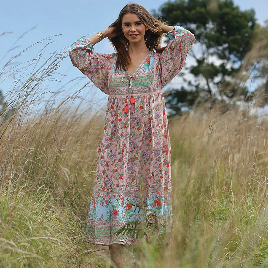 Женское платье-туника TEELYNN boho розовый цвет вискоза цветочный принт фонарь с