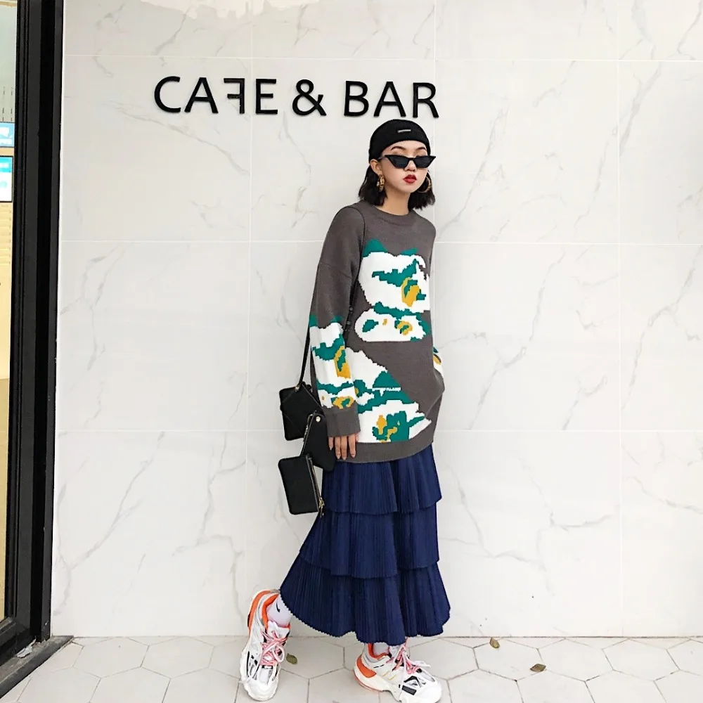 Knitting Winter with Long Round Neck and Head in New Interesting Geometric Patterns of Red Sweater Female 2018 | Женская одежда