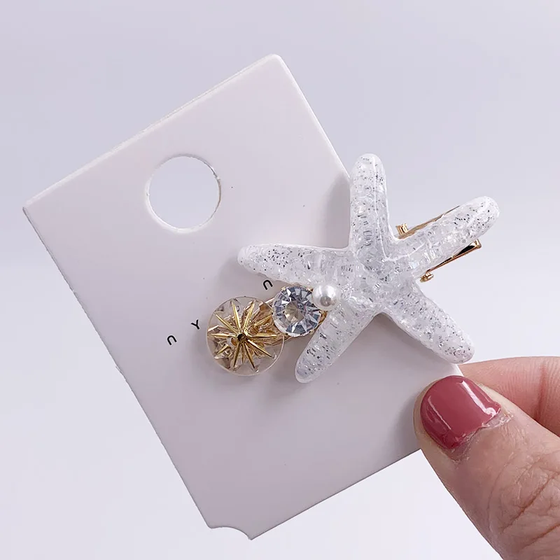 starfish white Японская мода жемчужная оболочка зажимы для волос в форме морской звезды прозрачный акриловый Золотой Серебряный фольга шпильки для женщин Девушка Головные уборы Подарок S34 - Окраска металла: starfish white