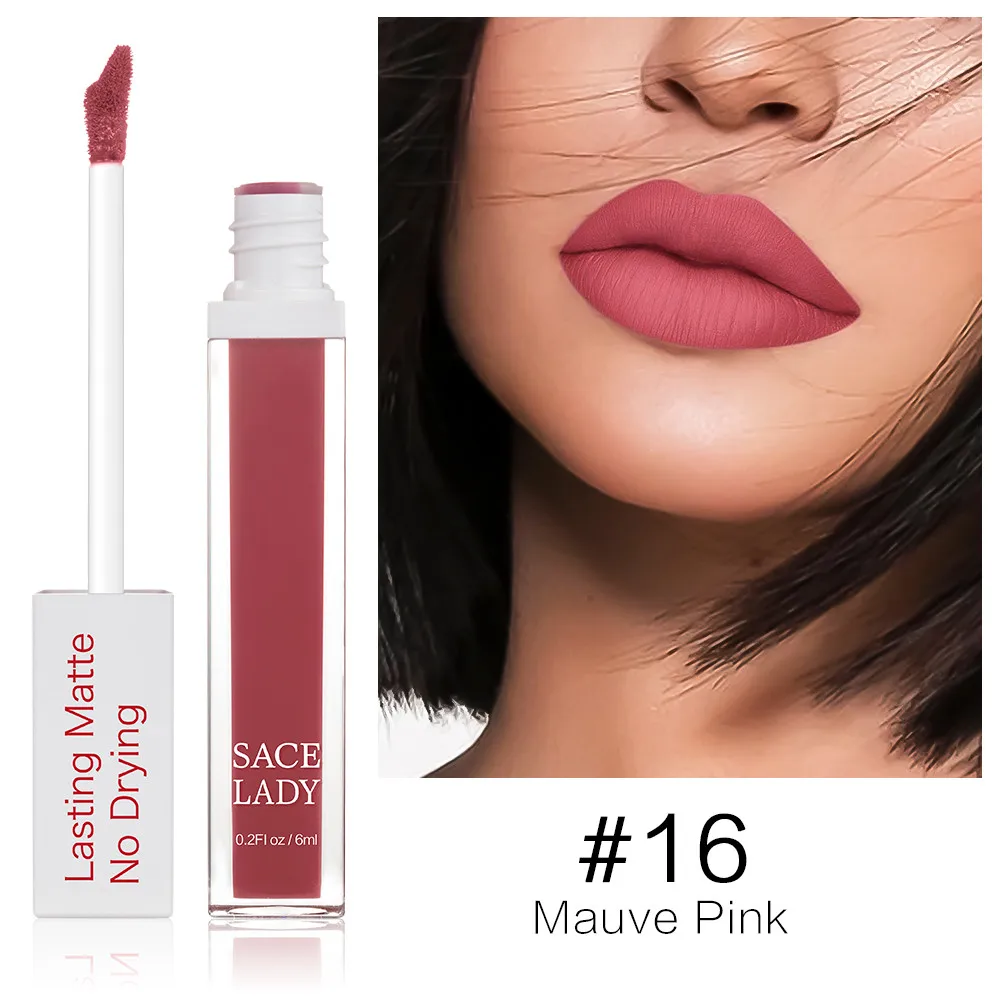 16 Mauve Pink SACE LADY стойкая губная помада, макияж, Матовая жидкая губная помада, не высыхающая, макияж, телесный, красный, пигмент, водостойкая, 23 Цвета, косметика - Цвет: 16 Mauve Pink