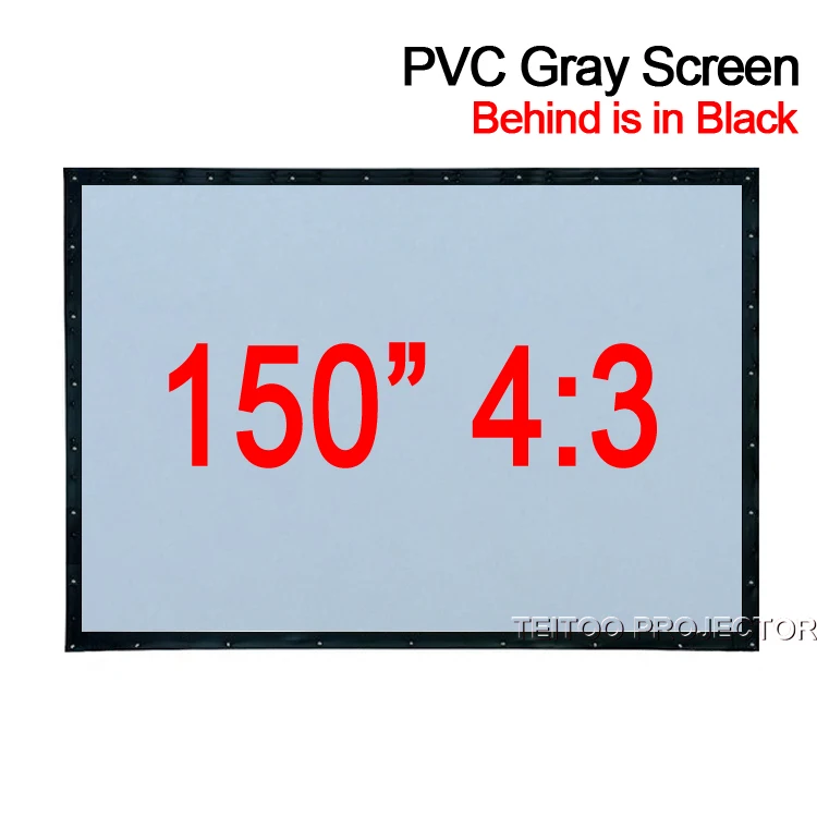 150 дюймов 4:3 ПВХ мягкий серо-черный экран для проектора с занавесом пленка