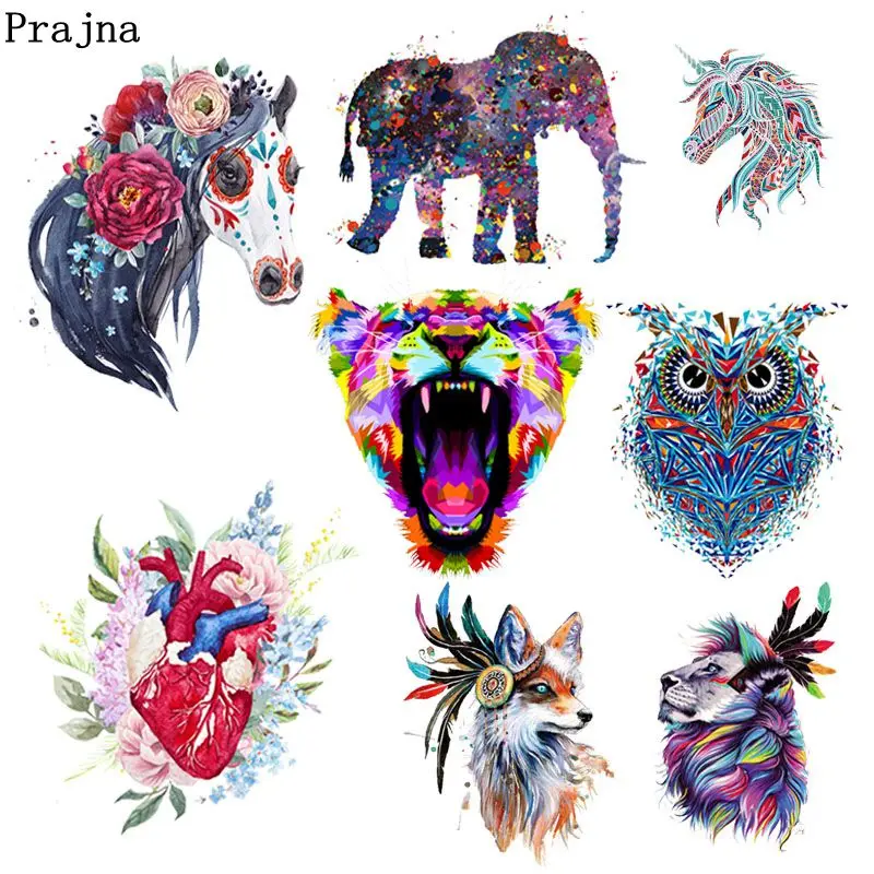 Prajna, с единорогом, теплопередача, Тигровое сердце, грудь, совы, глажка, нашивки, череп, панк, термопередача для одежды, сделай сам, футболка