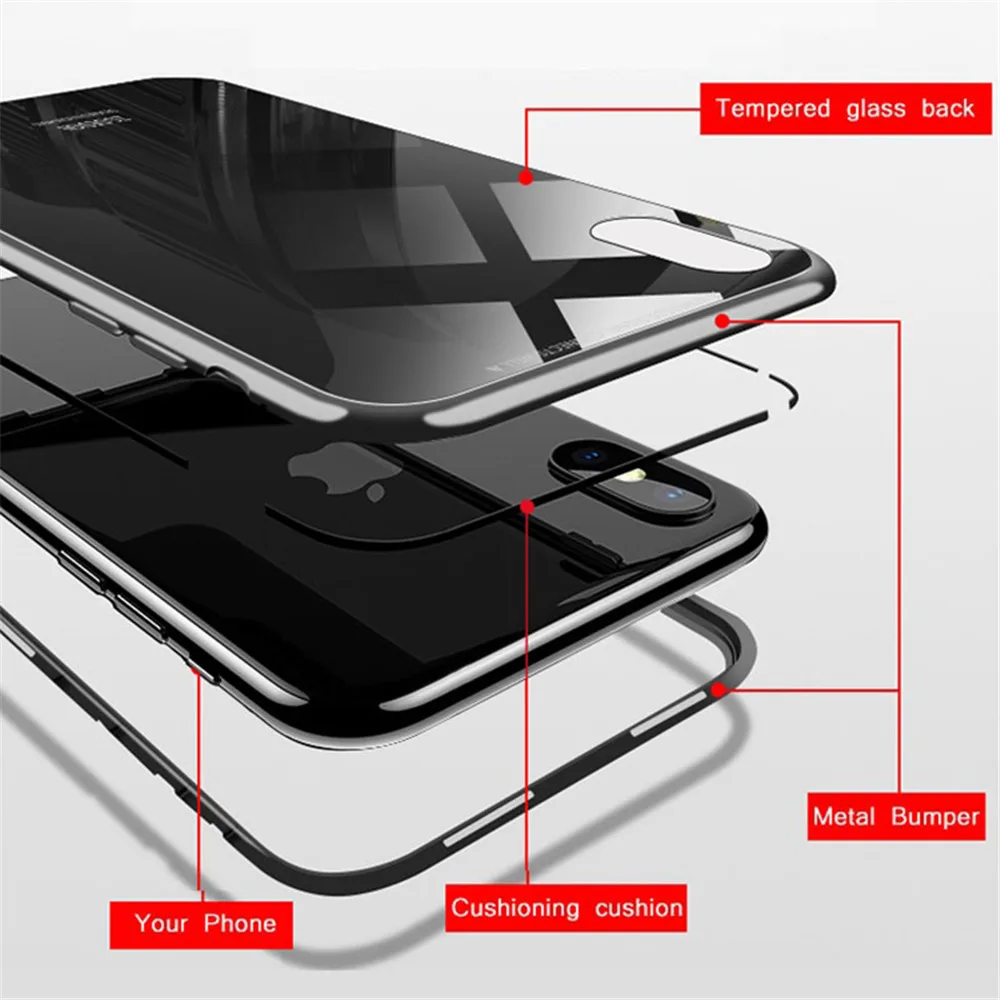 360 Магнитная адсорбции xs max чехол для iPhone XR X 10 8 7 6 S плюс закаленное стекло задняя