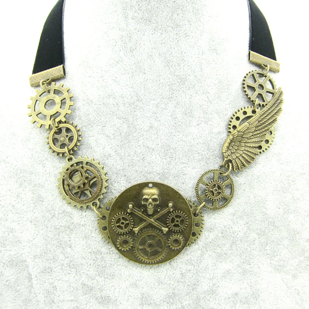 Новинка 2019 короткое бархатное ожерелье в стиле стимпанк с изображением черепа из
